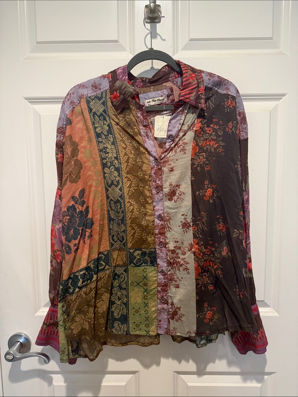 We The Free Multi-Color Floral Patchwork Button-Down Shirt
